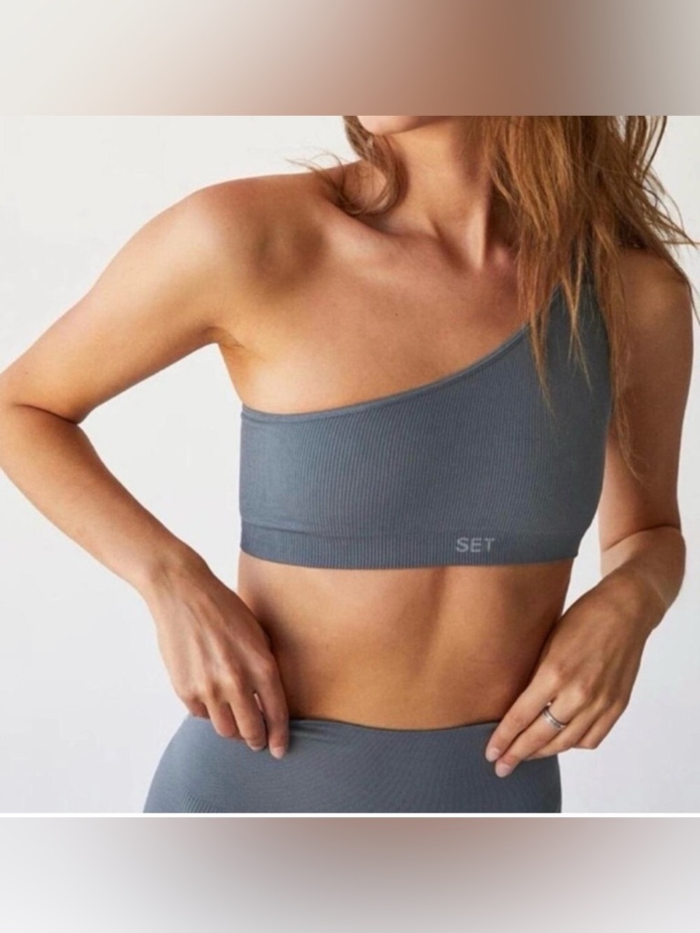Set Active - Ribbed one shoulder bra in Slate